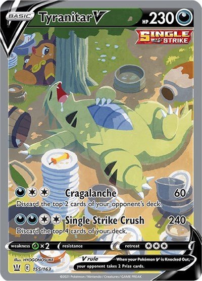 Pokémon card: Tyranitar V (Alternate Full Art) 155/163 from Battle Styles (Ultra Rare), Darkness type, front of card