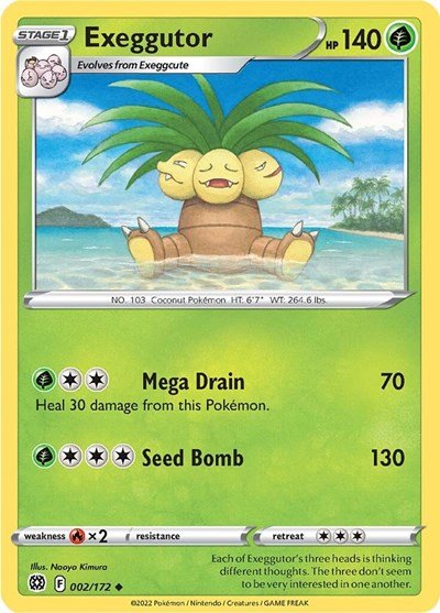 Pokémon card: Exeggutor 002/172 from Brilliant Stars (Uncommon), Grass type, front of card