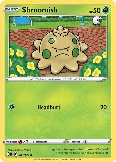 Pokémon card: Shroomish 003/172 from Brilliant Stars (Common), Grass type, front of card