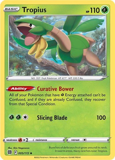 Pokémon card: Tropius 005/172 from Brilliant Stars (Uncommon), Grass type, front of card