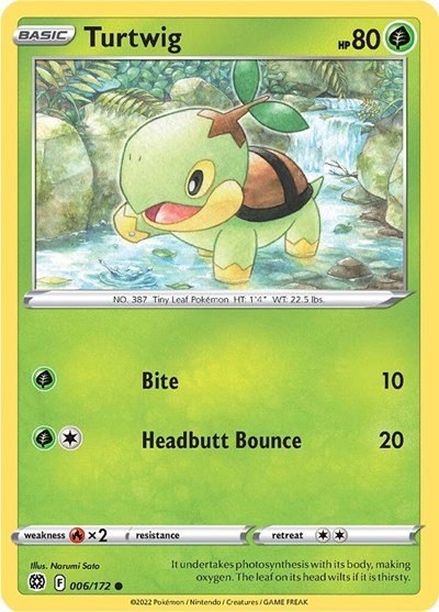 Pokémon card: Turtwig 006/172 from Brilliant Stars (Common), Grass type, front of card