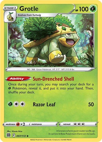 Pokémon card: Grotle 007/172 from Brilliant Stars (Uncommon), Grass type, front of card