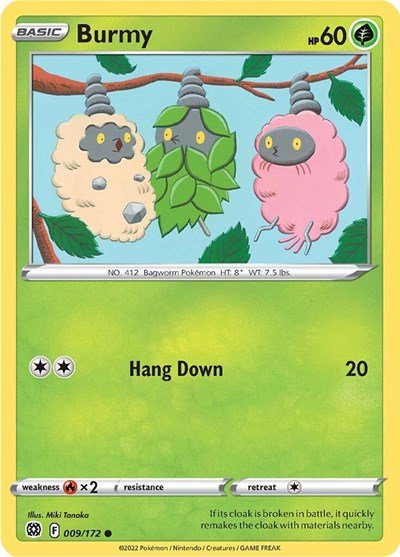 Pokémon card: Burmy 009/172 from Brilliant Stars (Common), Grass type, front of card