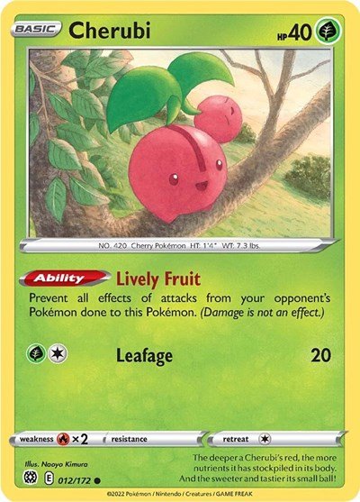 Pokémon card: Cherubi 012/172 from Brilliant Stars (Common), Grass type, front of card