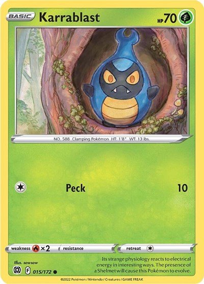 Pokémon card: Karrablast 015/172 from Brilliant Stars (Common), Grass type, front of card