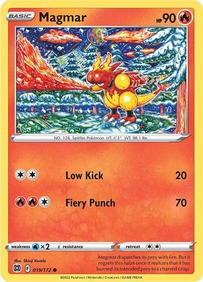 Pokémon card: Magmar 019/172 from Brilliant Stars (Common), Fire type, front of card