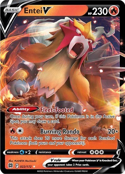 Pokémon card: Entei V 022/172 from Brilliant Stars (Ultra Rare), Fire type, front of card