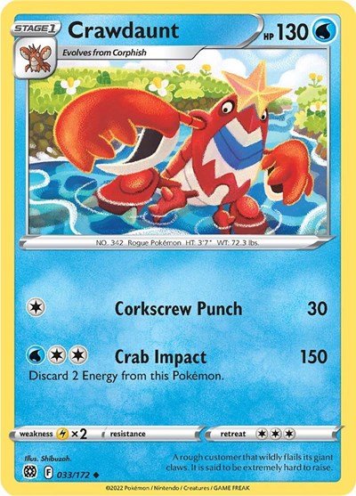 Pokémon card: Crawdaunt 033/172 from Brilliant Stars (Uncommon), Water type, front of card