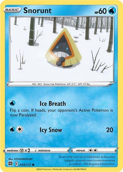 Pokémon card: Snorunt 034/172 from Brilliant Stars (Common), Water type, front of card