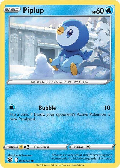 Pokémon card: Piplup 035/172 from Brilliant Stars (Common), Water type, front of card