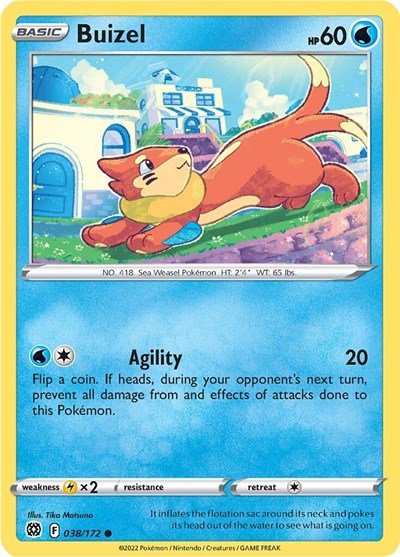Pokémon card: Buizel 038/172 from Brilliant Stars (Common), Water type, front of card