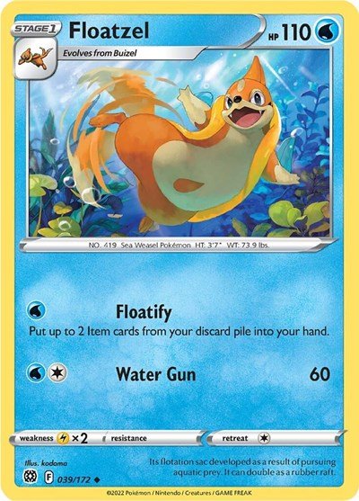 Pokémon card: Floatzel 039/172 from Brilliant Stars (Uncommon), Water type, front of card