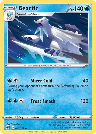 Pokémon card: Beartic 043/172 from Brilliant Stars (Uncommon), Water type, front of card