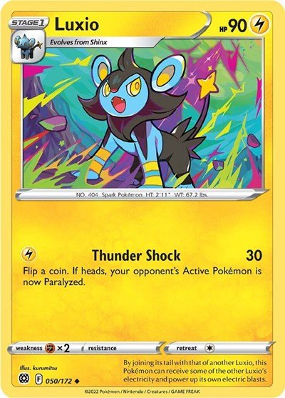 Pokémon card: Luxio 050/172 from Brilliant Stars (Uncommon), Lightning type, front of card