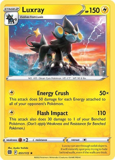 Pokémon card: Luxray 051/172 from Brilliant Stars (Rare), Lightning type, front of card