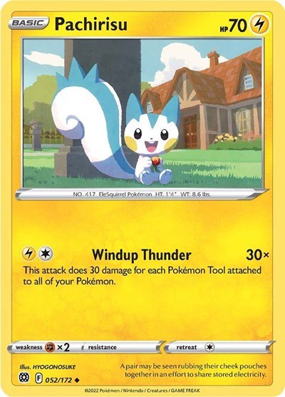 Pokémon card: Pachirisu 052/172 from Brilliant Stars (Uncommon), Lightning type, front of card