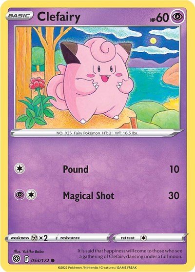 Pokémon card: Clefairy 053/172 from Brilliant Stars (Common), Psychic type, front of card