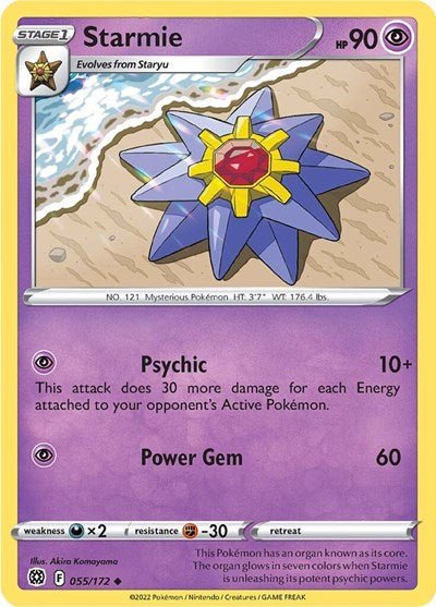 Pokémon card: Starmie 055/172 from Brilliant Stars (Uncommon), Psychic type, front of card