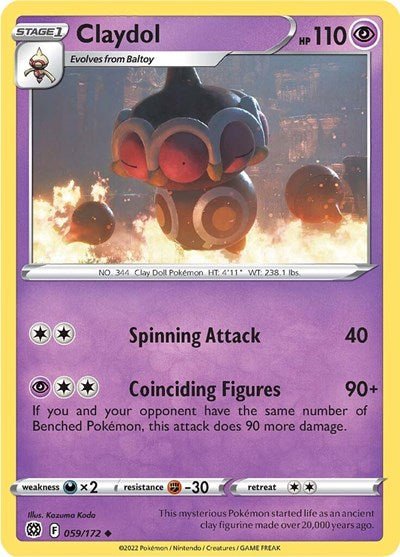 Pokémon card: Claydol 059/172 from Brilliant Stars (Uncommon), Psychic type, front of card