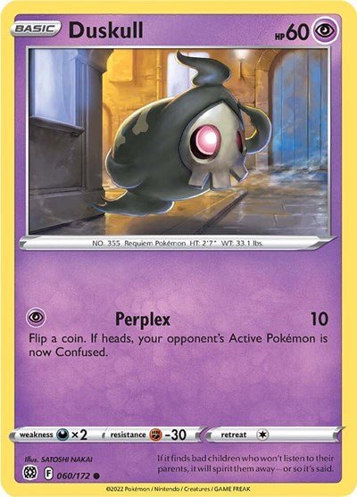 Pokémon card: Duskull 060/172 from Brilliant Stars (Common), Psychic type, front of card