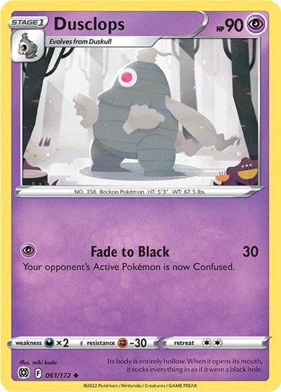 Pokémon card: Dusclops 061/172 from Brilliant Stars (Uncommon), Psychic type, front of card