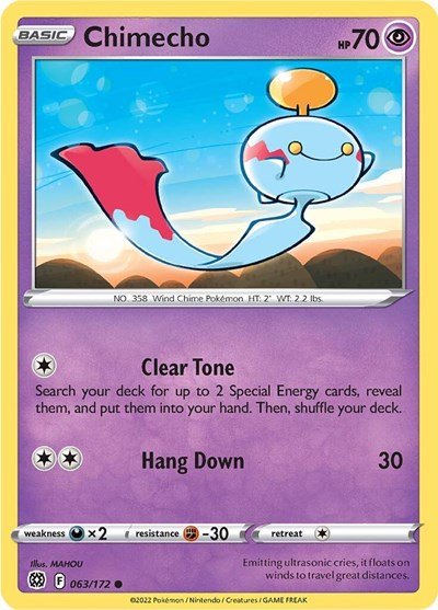 Pokémon card: Chimecho 063/172 from Brilliant Stars (Common), Psychic type, front of card