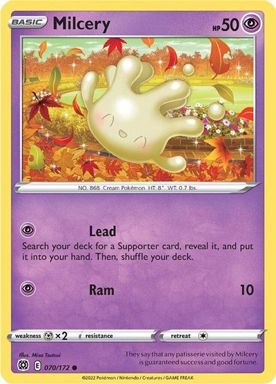 Pokémon card: Milcery 070/172 from Brilliant Stars (Common), Psychic type, front of card