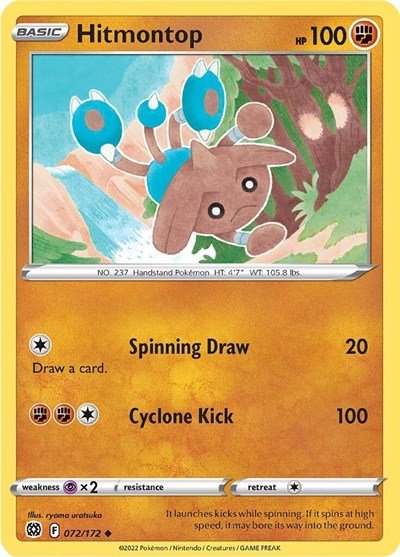Pokémon card: Hitmontop 072/172 from Brilliant Stars (Uncommon), Fighting type, front of card