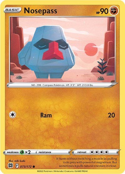 Pokémon card: Nosepass 073/172 from Brilliant Stars (Common), Fighting type, front of card