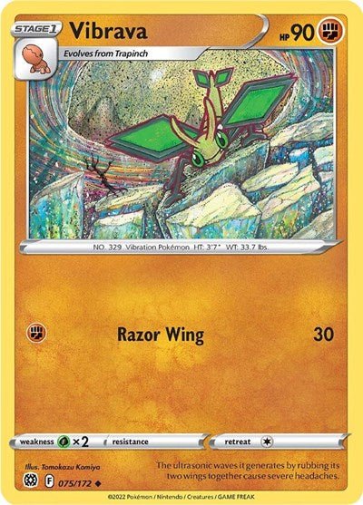Pokémon card: Vibrava 075/172 from Brilliant Stars (Uncommon), Fighting type, front of card