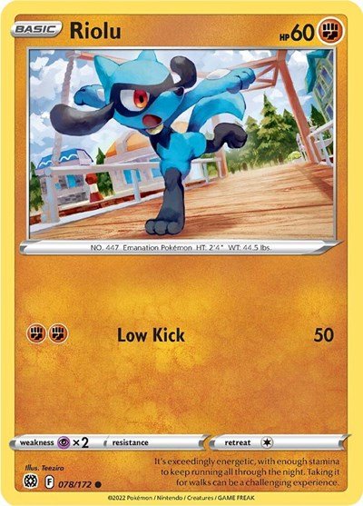 Pokémon card: Riolu 078/172 from Brilliant Stars (Common), Fighting type, front of card
