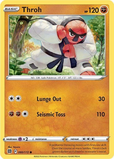 Pokémon card: Throh 080/172 from Brilliant Stars (Common), Fighting type, front of card