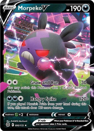 Pokémon card: Morpeko V 095/172 from Brilliant Stars (Ultra Rare), Darkness type, front of card