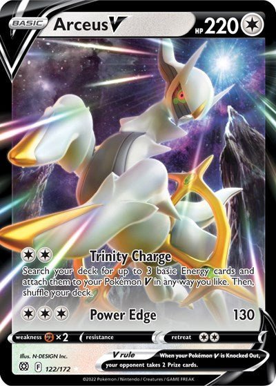 Pokémon card: Arceus V 122/172 from Brilliant Stars (Ultra Rare), Colorless type, front of card