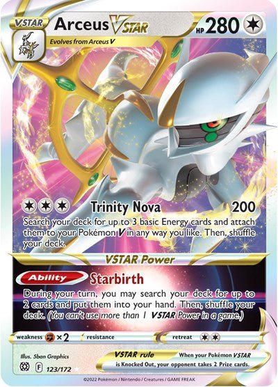 Pokémon card: Arceus VSTAR 123/172 from Brilliant Stars (Ultra Rare), Colorless type, front of card
