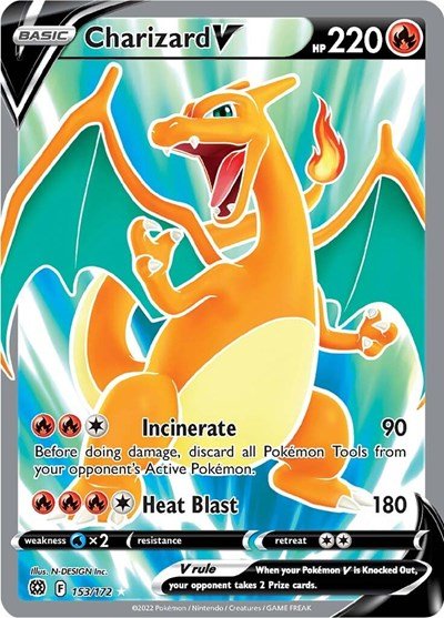 Pokémon card: Charizard V (Full Art) 153/172 from Brilliant Stars (Ultra Rare), Fire type, front of card