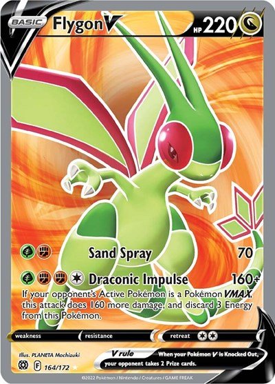 Pokémon card: Flygon V (Full Art) 164/172 from Brilliant Stars (Ultra Rare), Dragon type, front of card