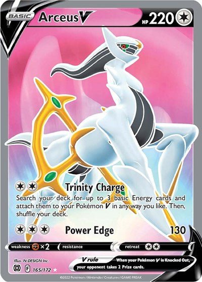 Pokémon card: Arceus V (Full Art) 165/172 from Brilliant Stars (Ultra Rare), Colorless type, front of card