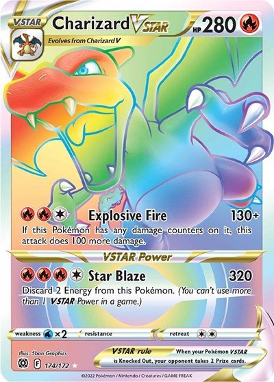 Pokémon card: Charizard VSTAR 174/172 from Brilliant Stars (Secret Rare), Fire type, front of card