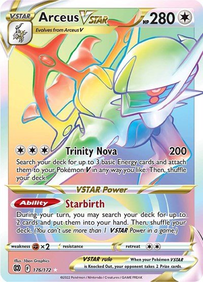 Pokémon card: Arceus VSTAR 176/172 from Brilliant Stars (Secret Rare), Colorless type, front of card