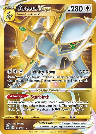 Pokémon card: Arceus VSTAR 184/172 from Brilliant Stars (Secret Rare), Colorless type, front of card