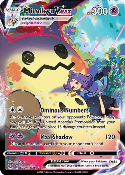 Pokémon card: Mimikyu VMAX TG17/TG30 from Brilliant Stars Trainer Gallery (Ultra Rare), Psychic type, front of card