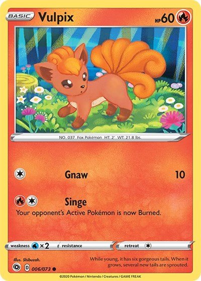 Pokémon card: Vulpix 006/073 from Champions Path (Common), Fire type, front of card