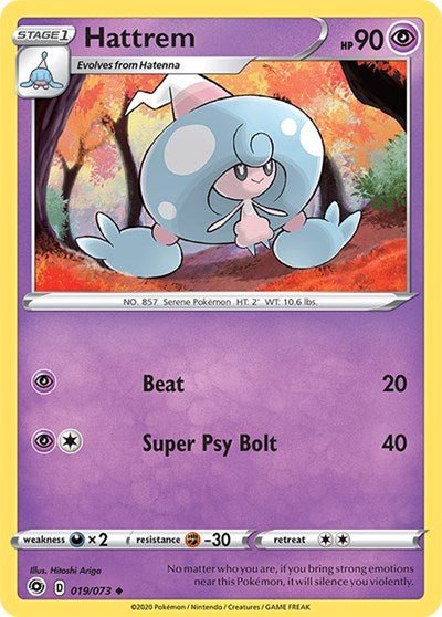 Pokémon card: Hattrem 019/073 from Champions Path (Uncommon), Psychic type, front of card