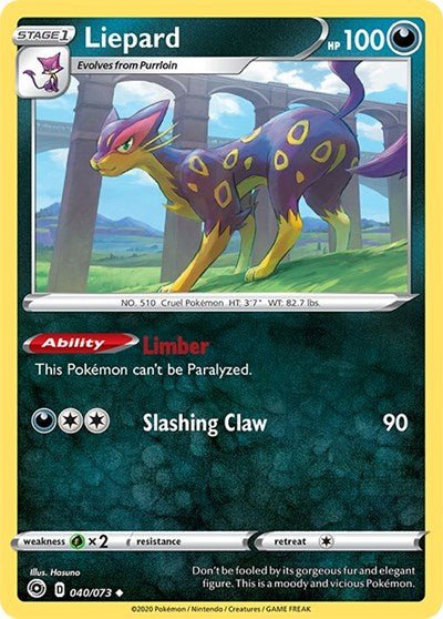 Pokémon card: Liepard 040/073 from Champions Path (Uncommon), Darkness type, front of card