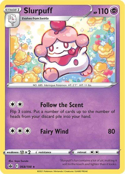 Pokémon card: Slurpuff 068/198 from Chilling Reign (Rare), Psychic type, front of card