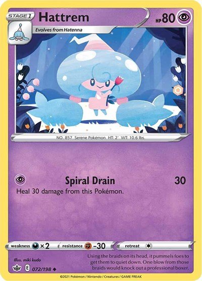 Pokémon card: Hattrem 072/198 from Chilling Reign (Uncommon), Psychic type, front of card
