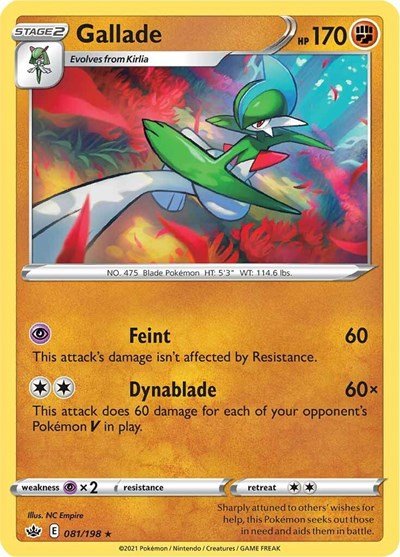 Pokémon card: Gallade 081/198 from Chilling Reign (Rare), Fighting type, front of card