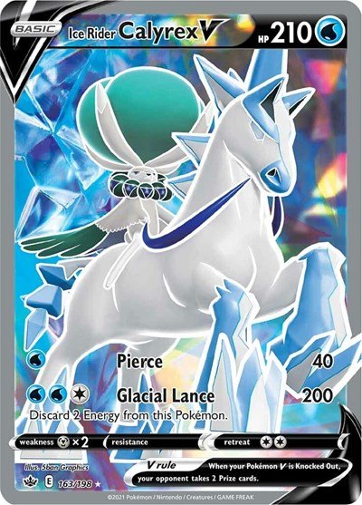 Pokémon card: Ice Rider Calyrex V (Full Art) 163/198 from Chilling Reign (Ultra Rare), Water type, front of card