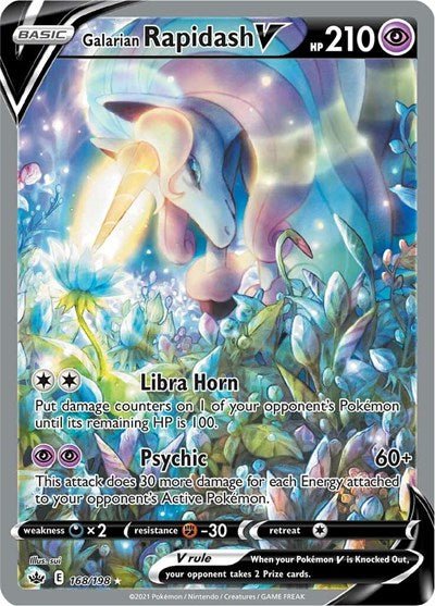 Pokémon card: Galarian Rapidash V (Alternate Full Art) 168/198 from Chilling Reign (Ultra Rare), Psychic type, front of card